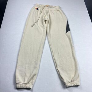 Aviator Nation Cream Logo Graphic Jogger Sweatpants Lounge Streetwear XS FLAW